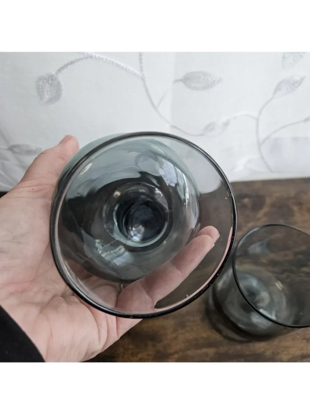 IKEA OMBONAD Smokey Grey Blue Goblet Wine Glasses Set 2